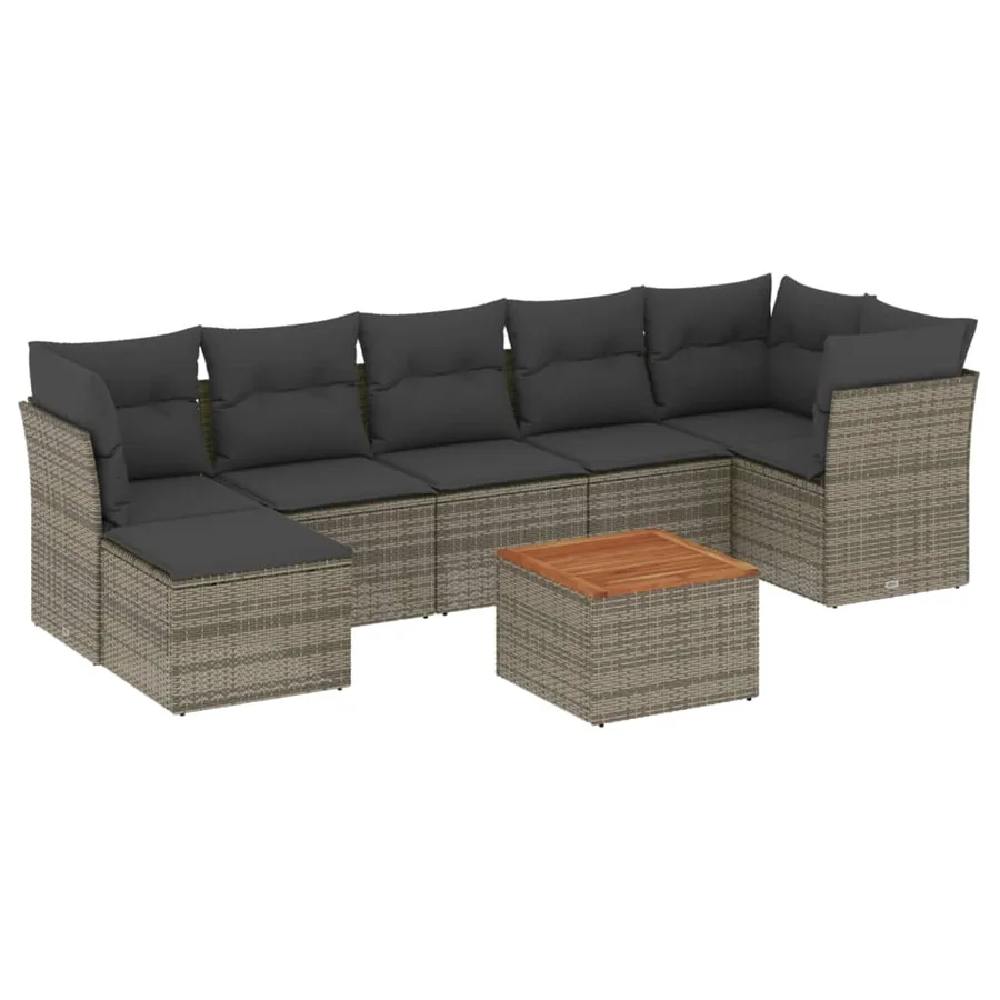 Salon de jardin 8 pcs avec coussins gris résine tressée - 2