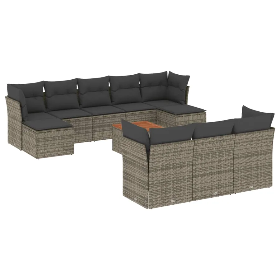 Salon de jardin 11 pcs avec coussins gris résine tressée - 2