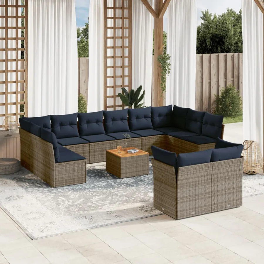 Salon de jardin avec coussins 13 pcs gris résine tressée