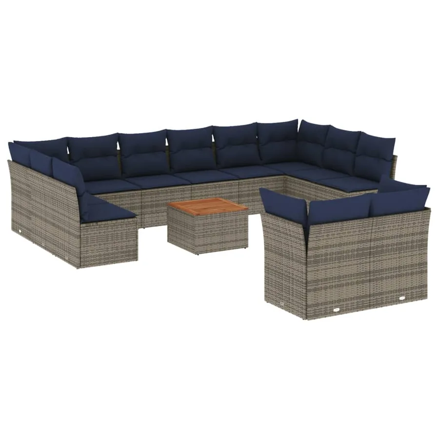 Salon de jardin avec coussins 13 pcs gris résine tressée - 2