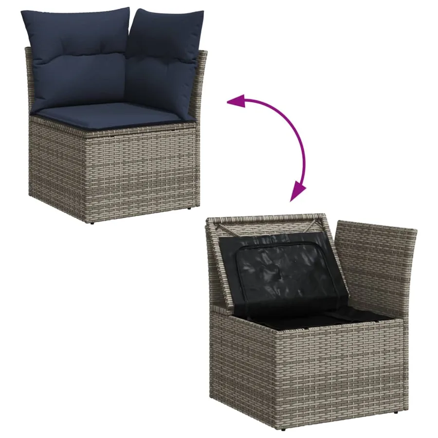 Salon de jardin avec coussins 13 pcs gris résine tressée - 9