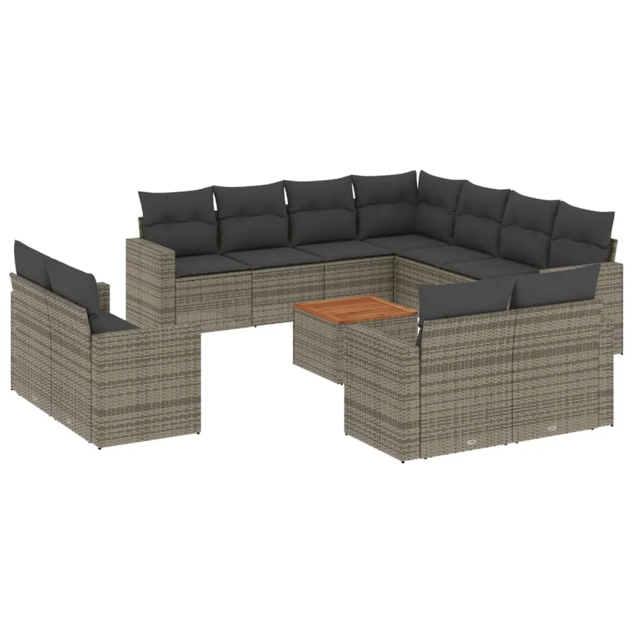 Salon de jardin avec coussins 12 pcs gris résine tressée - 2