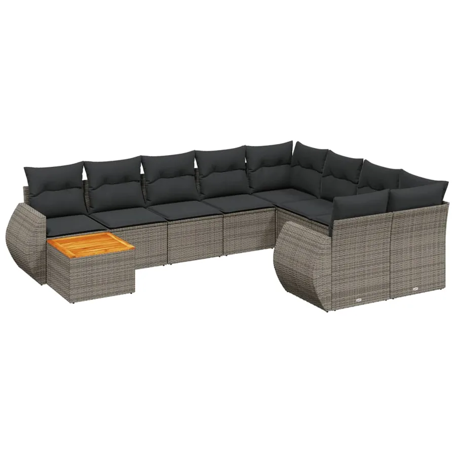 Salon de jardin avec coussins 10 pcs gris résine tressée - 2