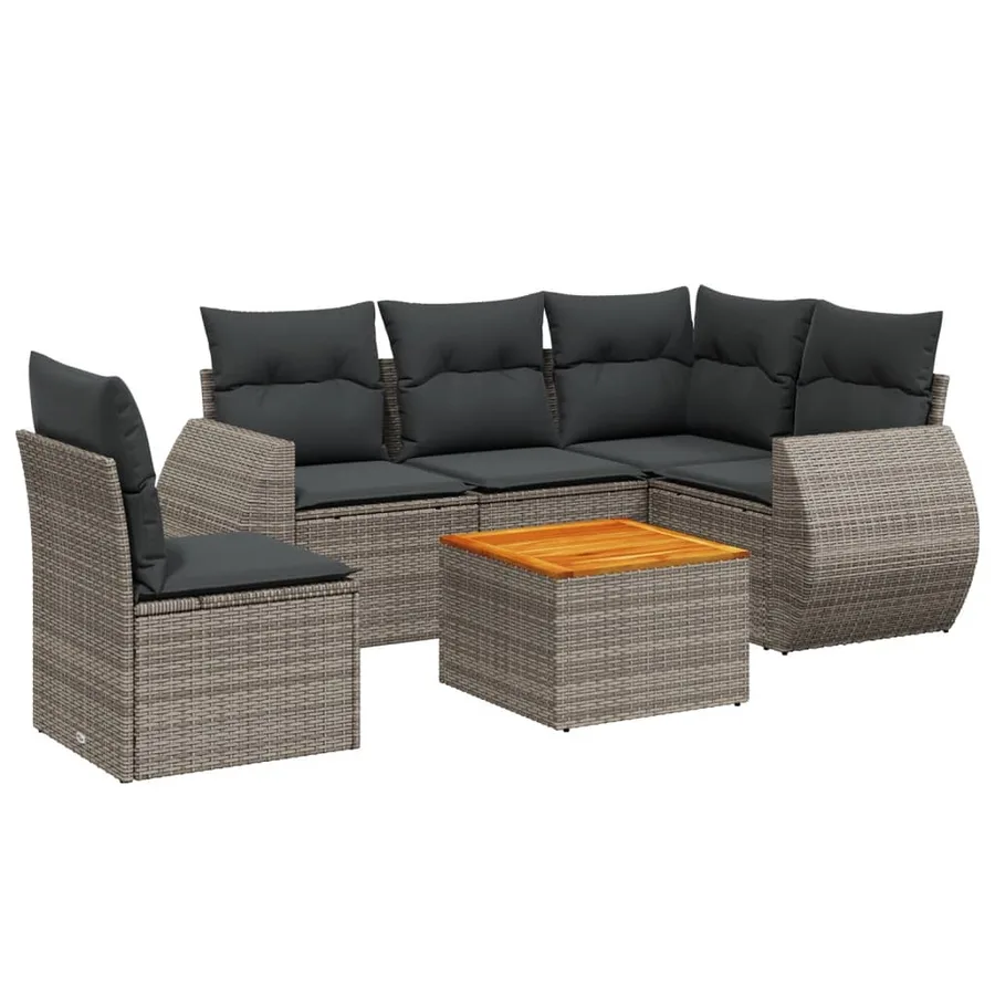 Salon de jardin 6 pcs avec coussins gris résine tressée - 2