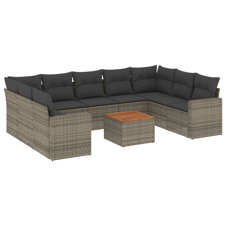 Salon de jardin avec coussins 10 pcs gris résine tressée - 2