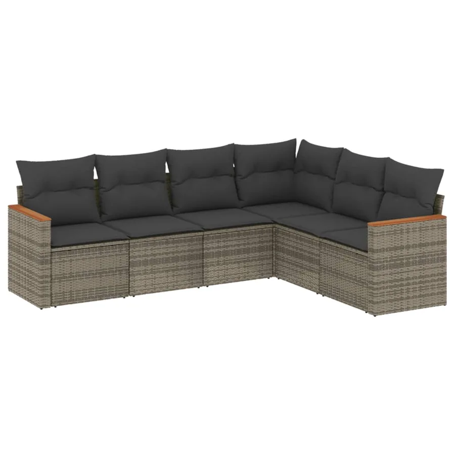 Salon de jardin 6 pcs avec coussins gris résine tressée - 2