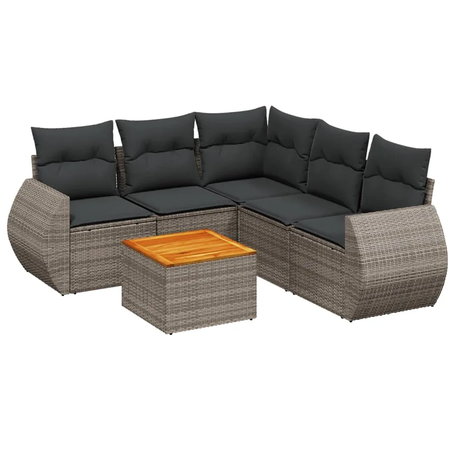 Salon de jardin 6 pcs avec coussins gris résine tressée - 2