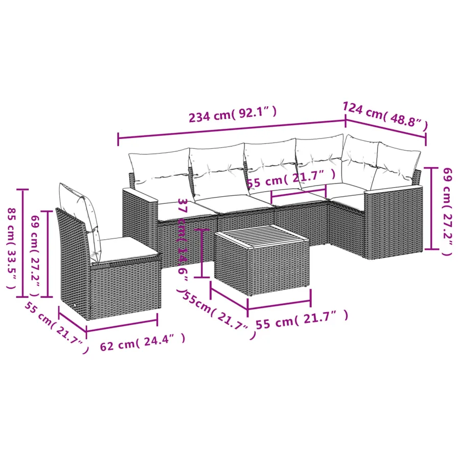 Salon de jardin avec coussins 7 pcs gris résine tressée - 3