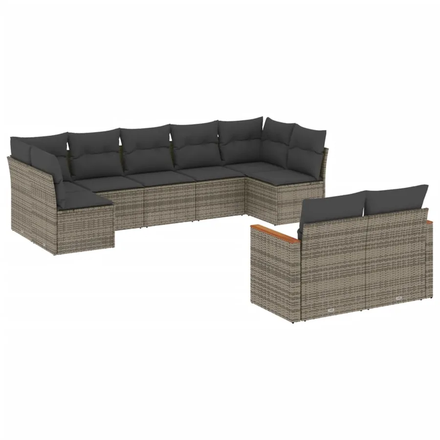 Salon de jardin 9 pcs avec coussins gris résine tressée - 2