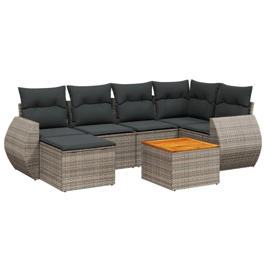 Salon de jardin avec coussins 7 pcs gris résine tressée - 2