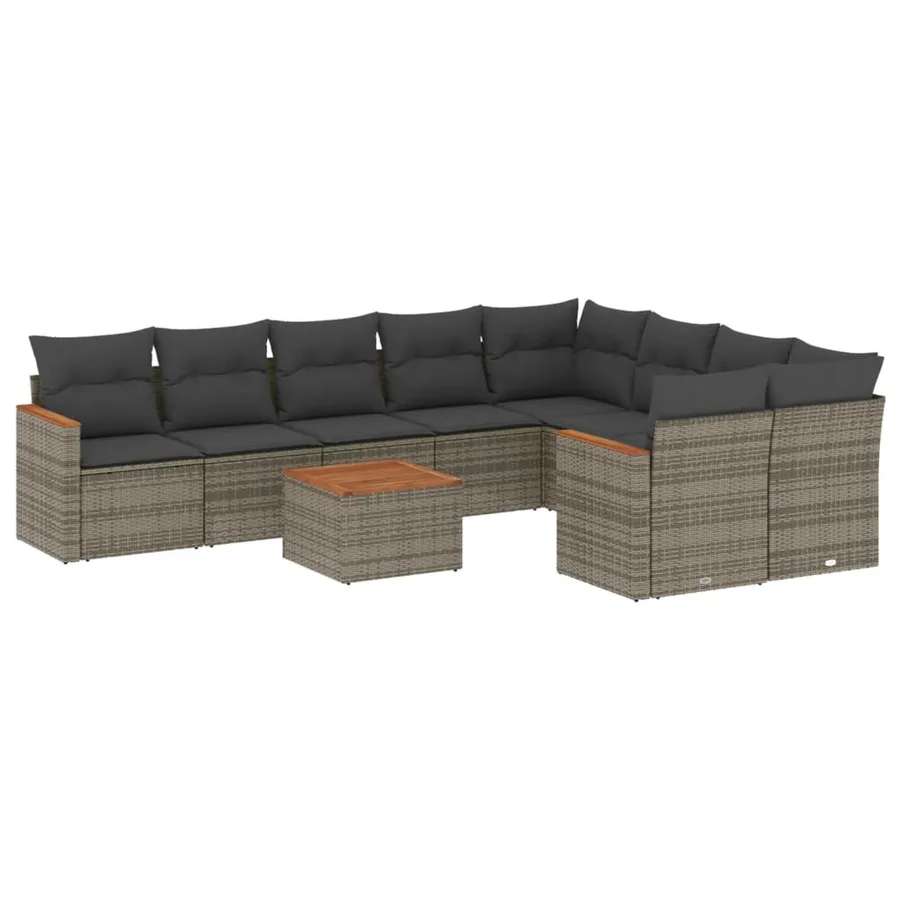Salon de jardin avec coussins 10 pcs gris résine tressée - 2