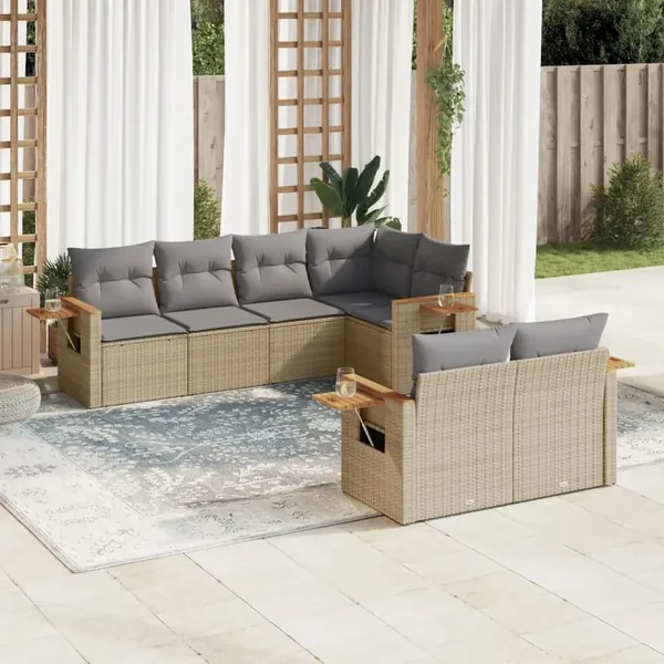 Salon de jardin avec coussins 7 pcs gris résine tressée
