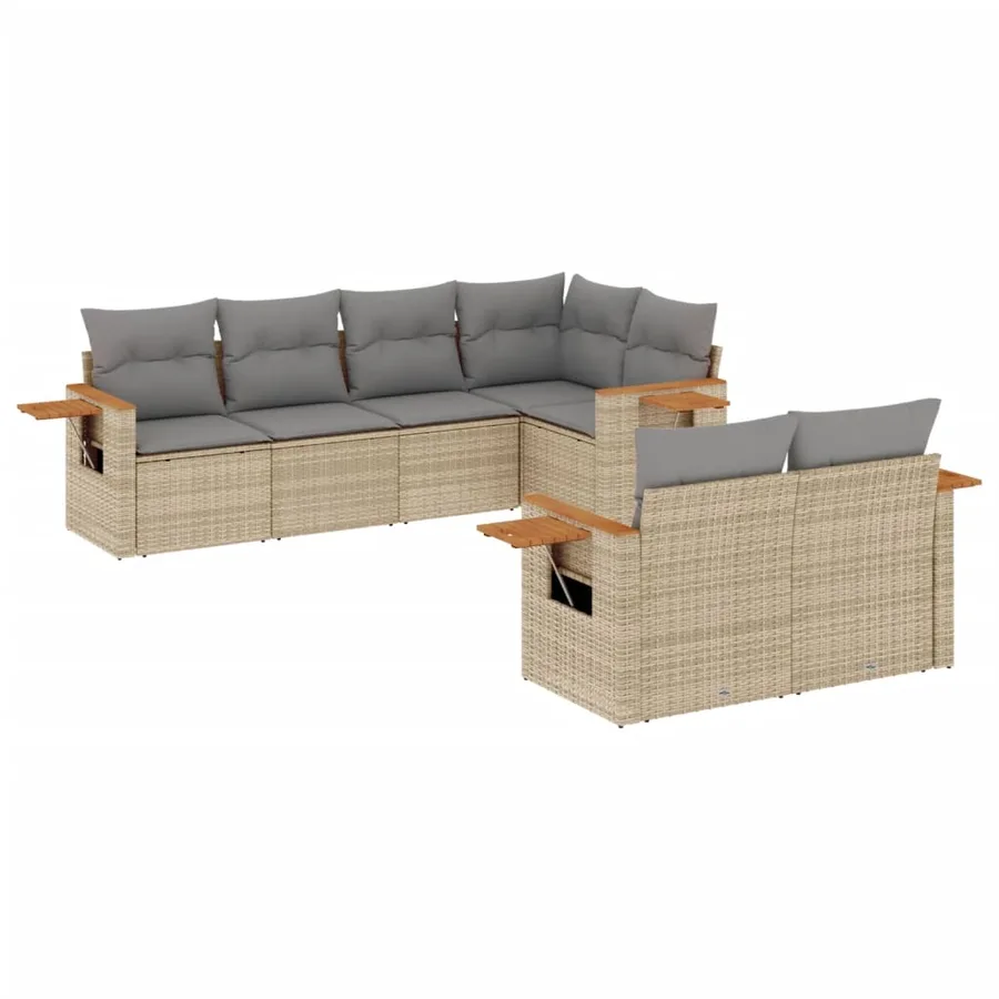 Salon de jardin avec coussins 7 pcs gris résine tressée - 2