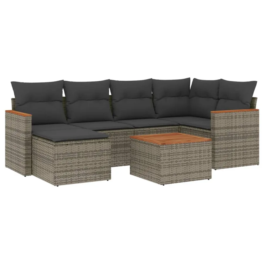 Salon de jardin avec coussins 7 pcs gris résine tressée - 2