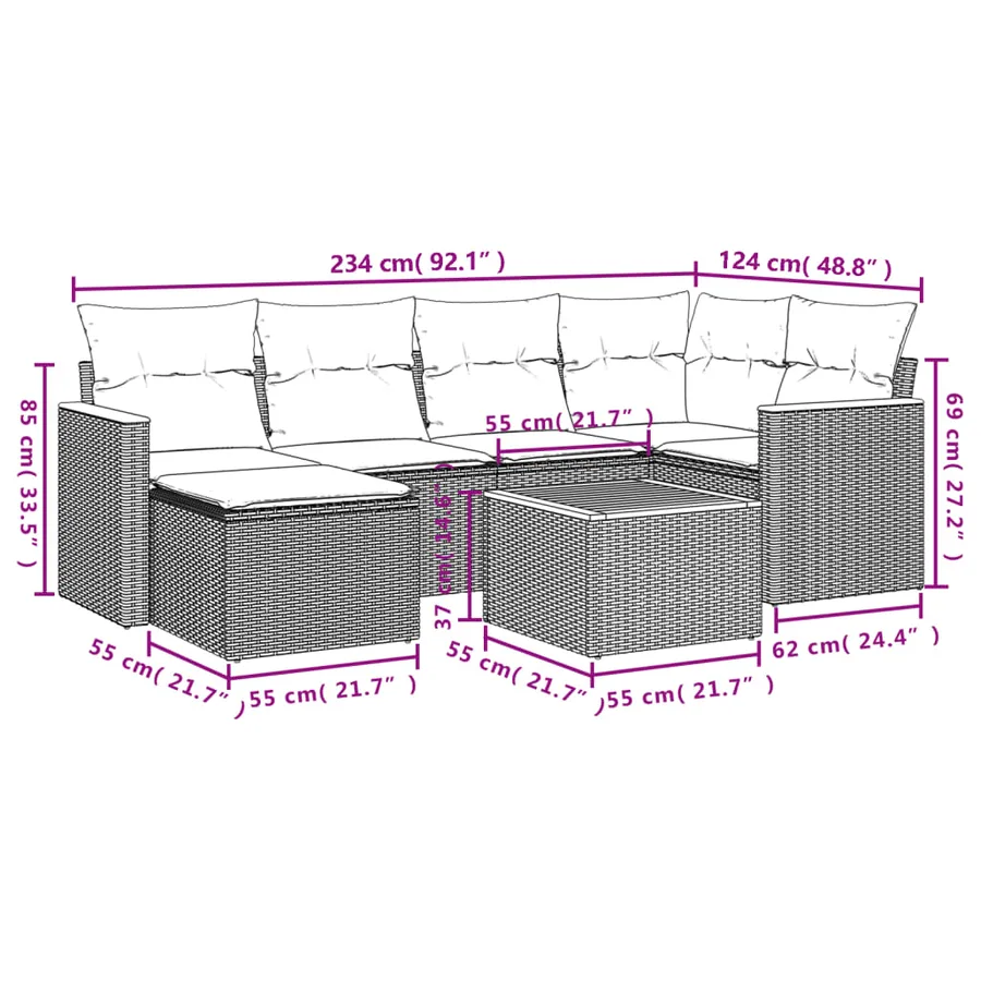 Salon de jardin avec coussins 7 pcs gris résine tressée - 3