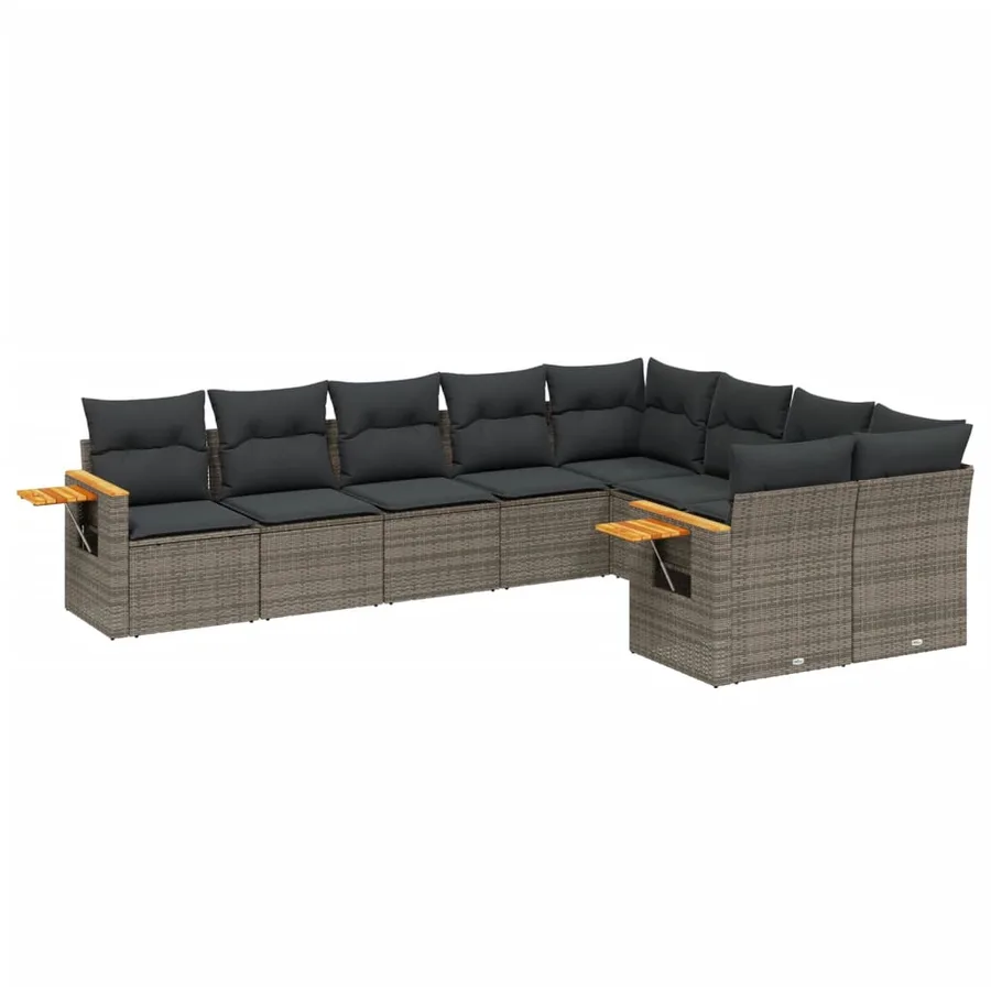 Salon de jardin 9 pcs avec coussins gris résine tressée - 2
