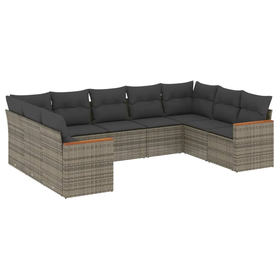 Salon de jardin 9 pcs avec coussins gris résine tressée - 2