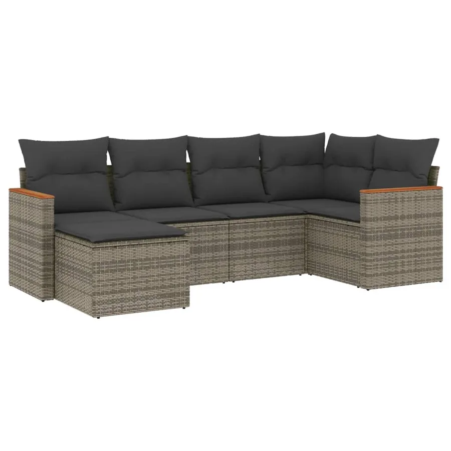 Salon de jardin 6 pcs avec coussins gris résine tressée - 2
