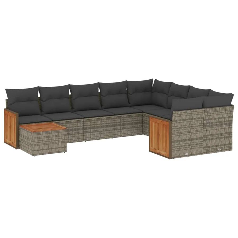 Salon de jardin avec coussins 10 pcs gris résine tressée - 2