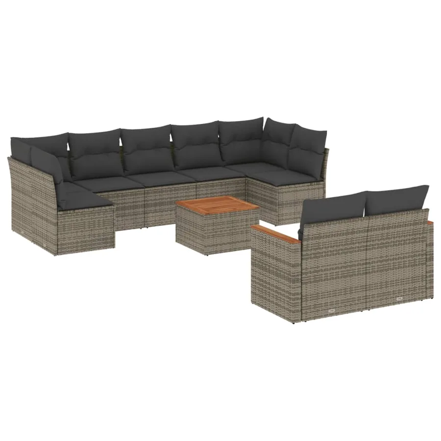 Salon de jardin avec coussins 10 pcs gris résine tressée - 2