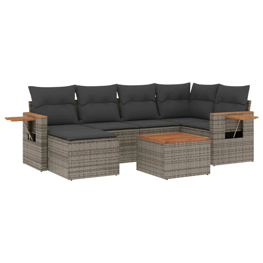 Salon de jardin avec coussins 7 pcs gris résine tressée - 2