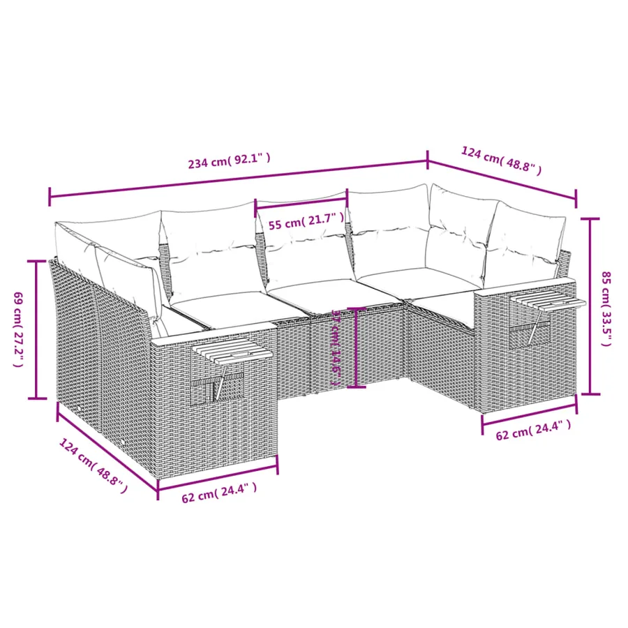 Salon de jardin 6 pcs avec coussins gris résine tressée - 3