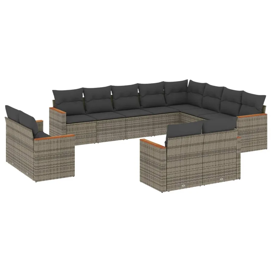 Salon de jardin avec coussins 12 pcs gris résine tressée - 2
