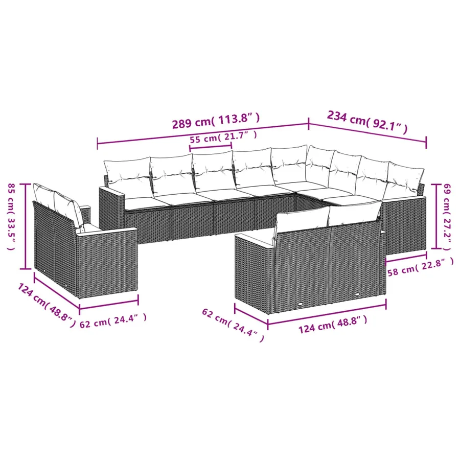 Salon de jardin avec coussins 12 pcs gris résine tressée - 3