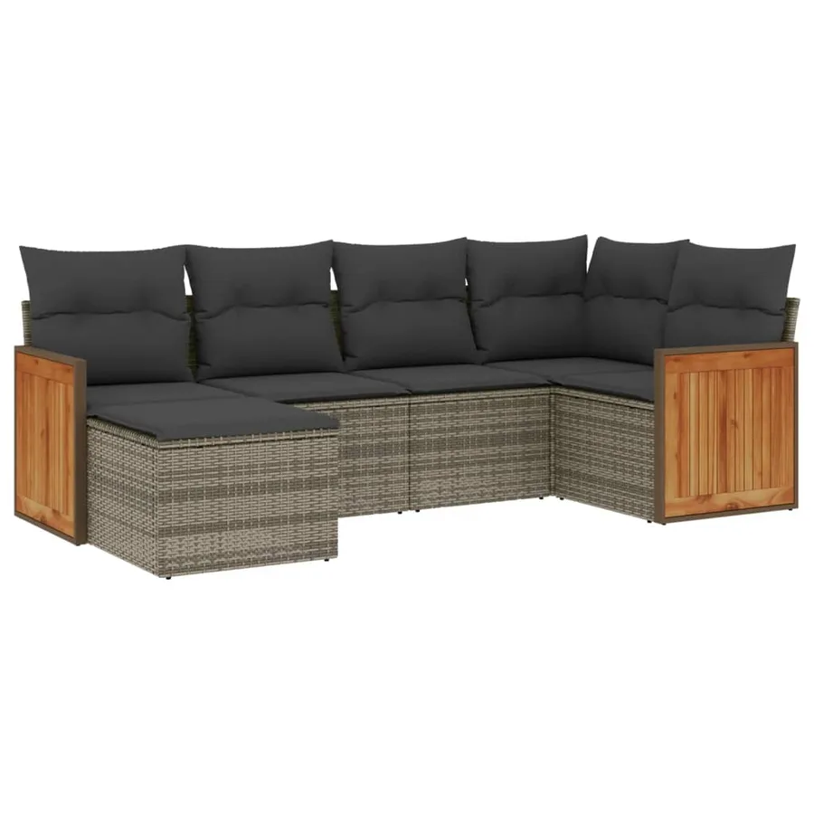 Salon de jardin 6 pcs avec coussins gris résine tressée - 2