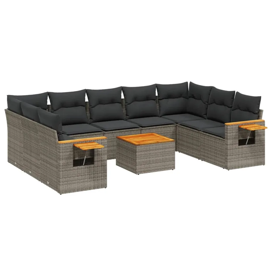Salon de jardin avec coussins 10 pcs gris résine tressée - 2