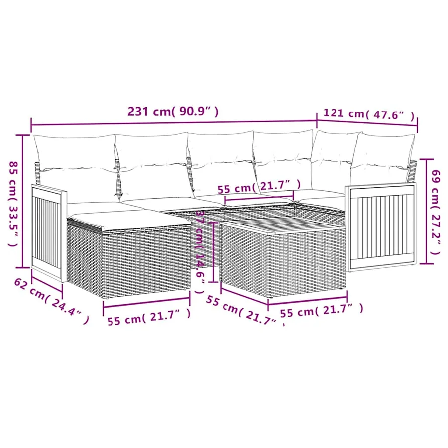 Salon de jardin avec coussins 7 pcs gris résine tressée - 3