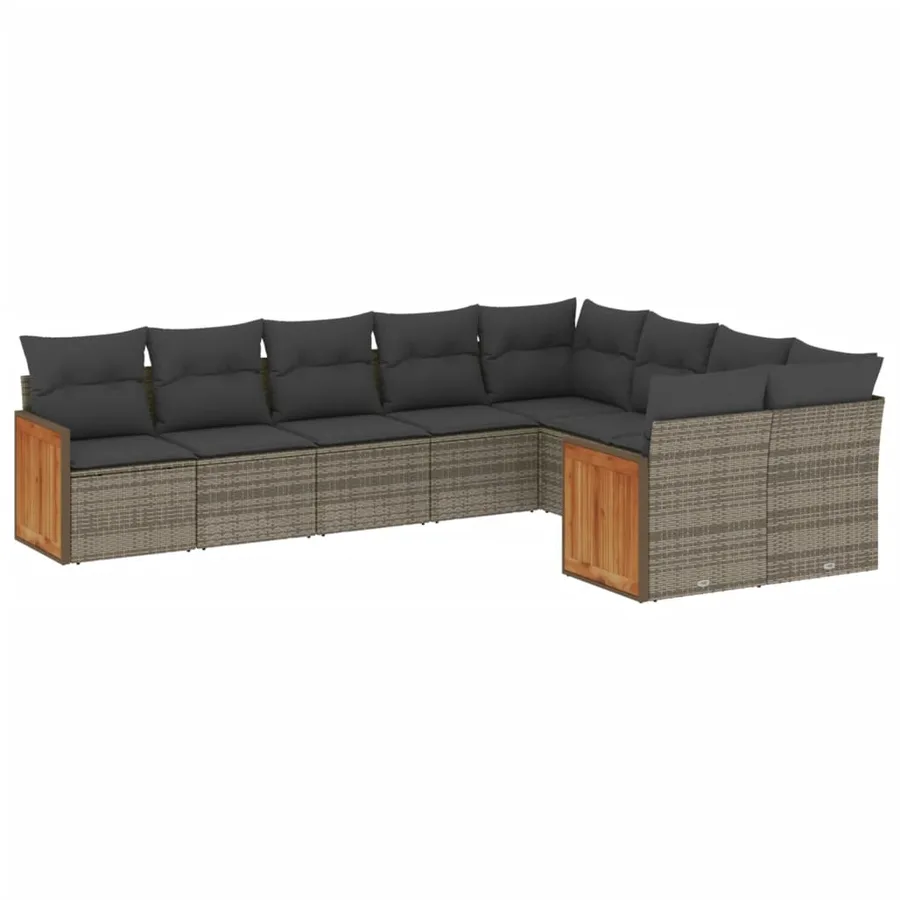 Salon de jardin 9 pcs avec coussins gris résine tressée - 2
