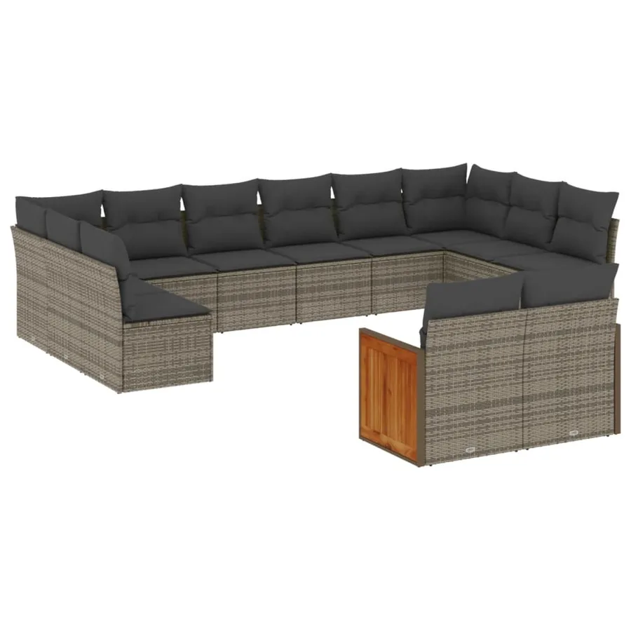 Salon de jardin avec coussins 12 pcs gris résine tressée - 2