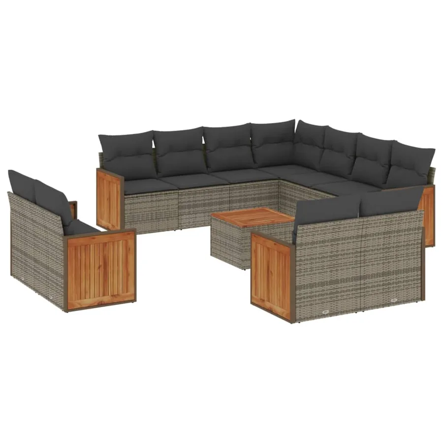 Salon de jardin avec coussins 12 pcs gris résine tressée - 2