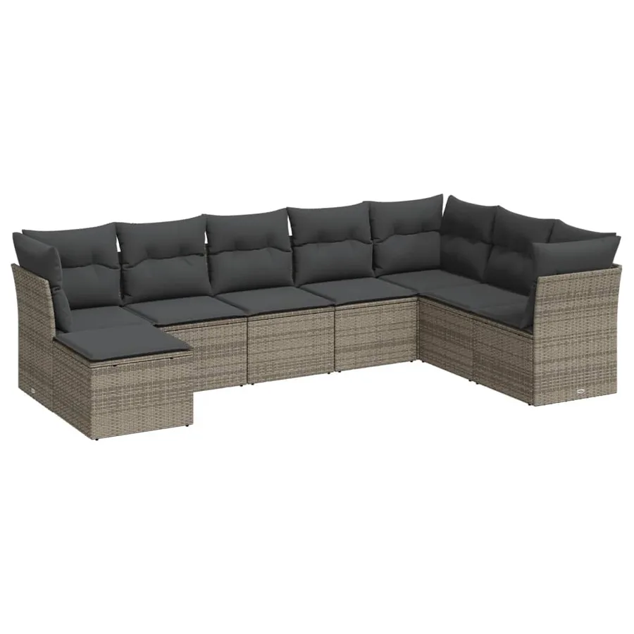 Salon de jardin 8 pcs avec coussins gris résine tressée - 2