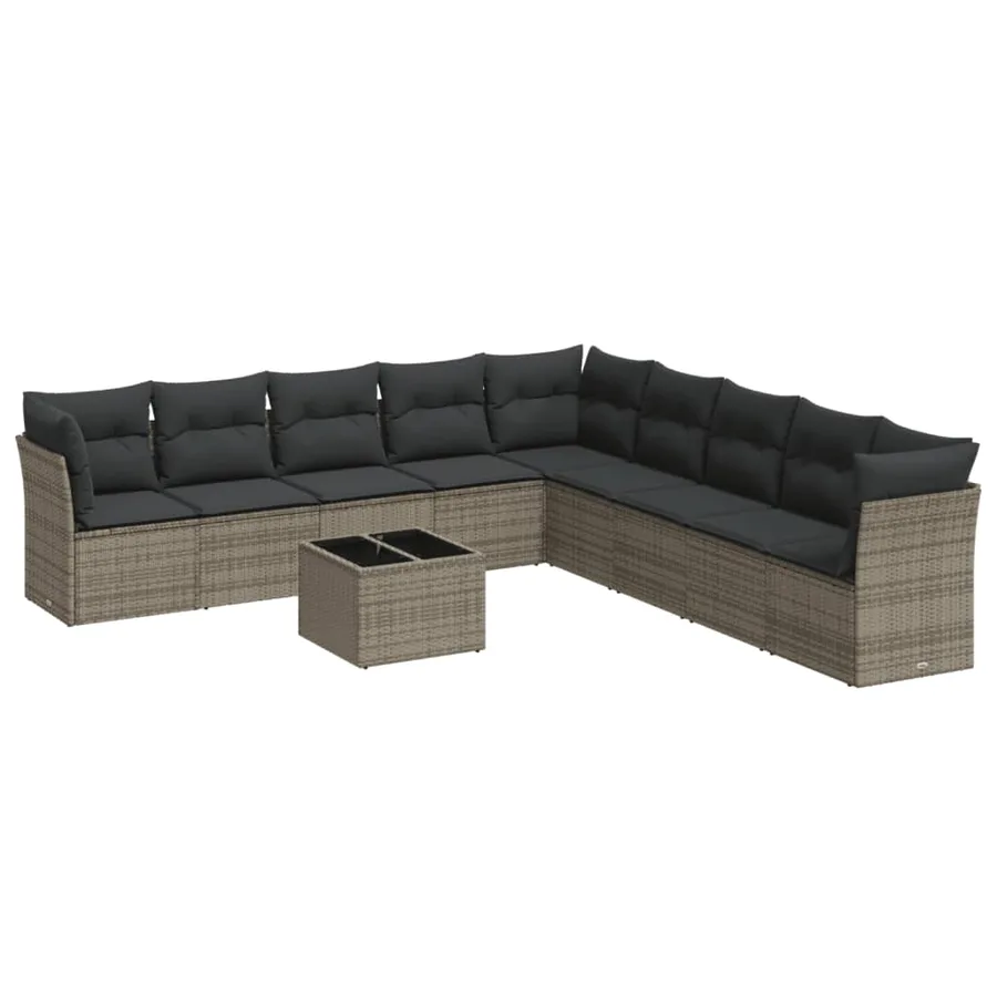 Salon de jardin avec coussins 10 pcs gris résine tressée - 2