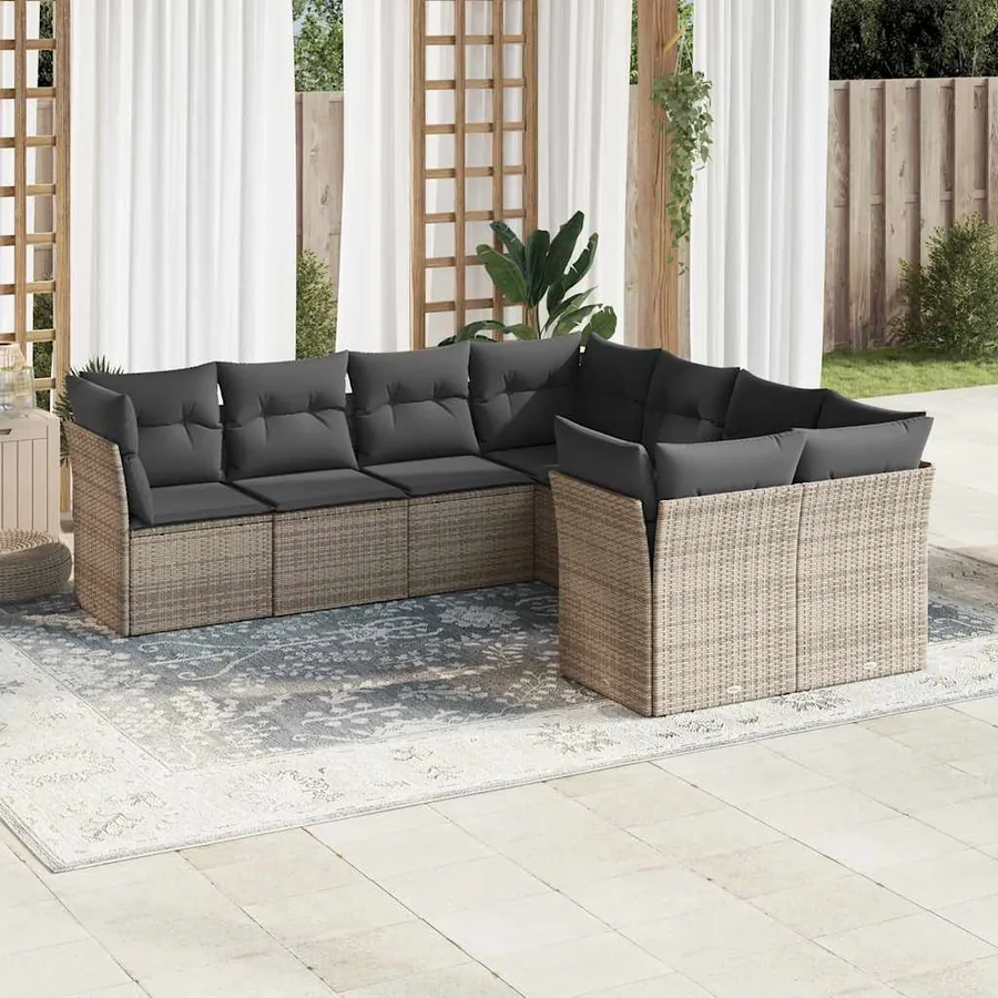 Salon de jardin 8 pcs avec coussins gris résine tressée