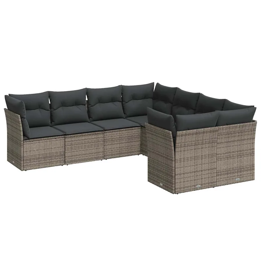Salon de jardin 8 pcs avec coussins gris résine tressée - 2