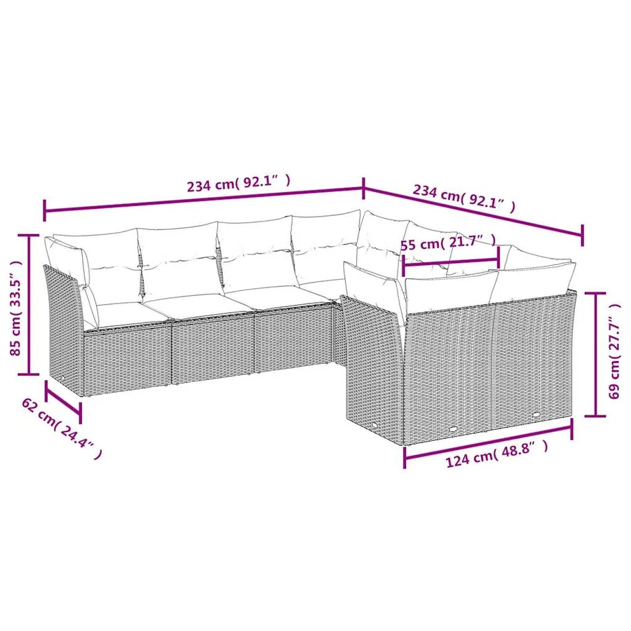 Salon de jardin 8 pcs avec coussins gris résine tressée - 3