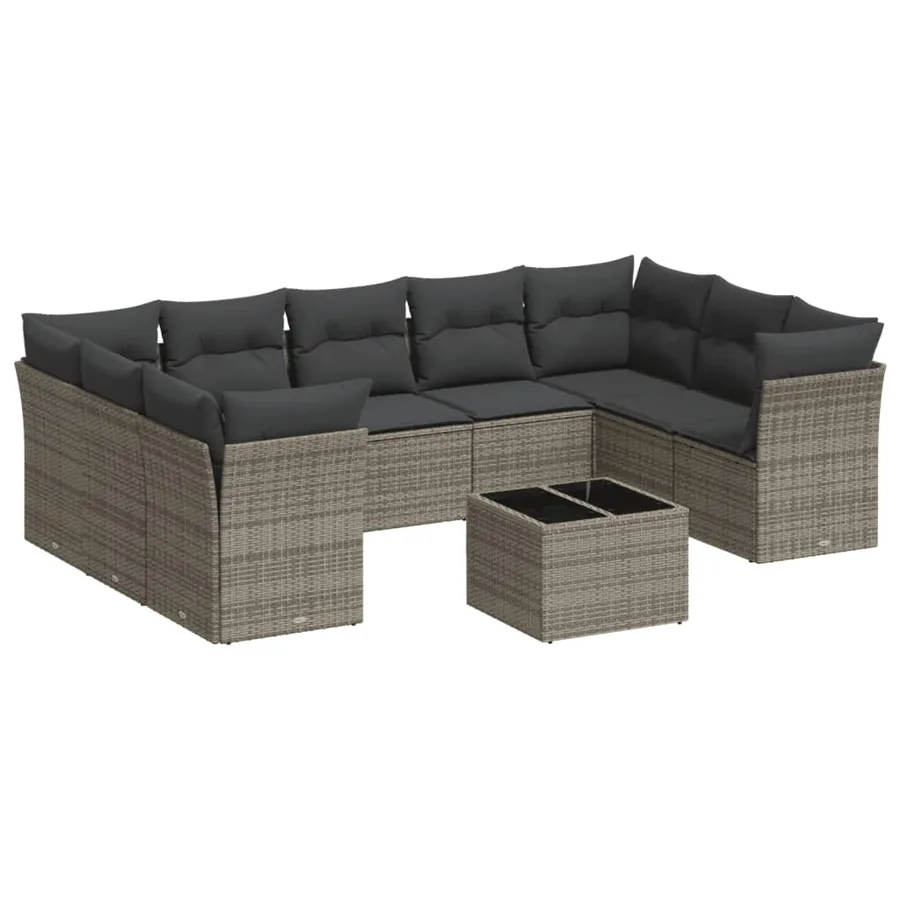 Salon de jardin avec coussins 10 pcs gris résine tressée - 2