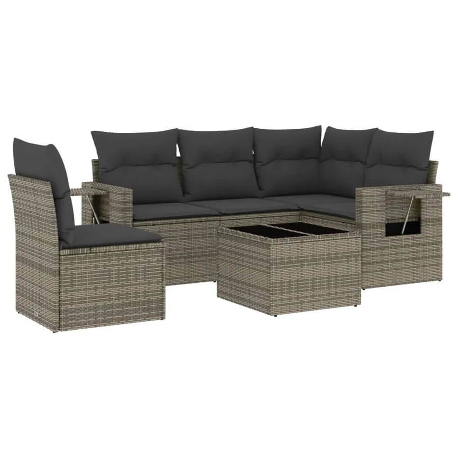 Salon de jardin 6 pcs avec coussins gris résine tressée - 2