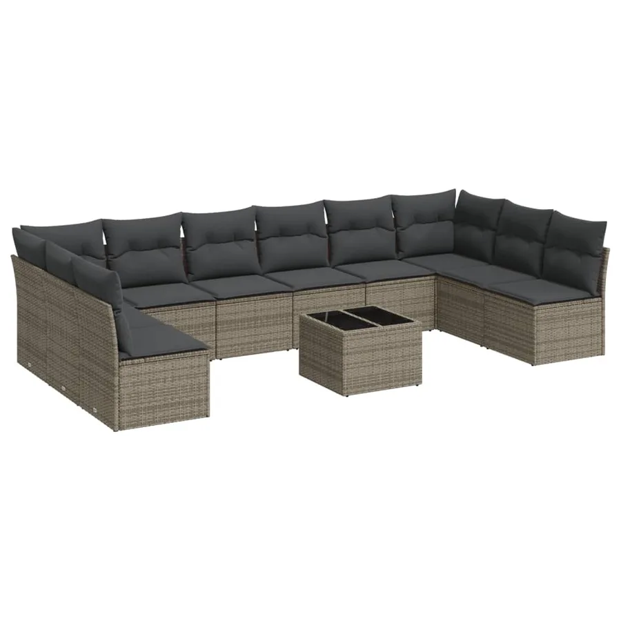 Salon de jardin 11 pcs avec coussins gris résine tressée - 2