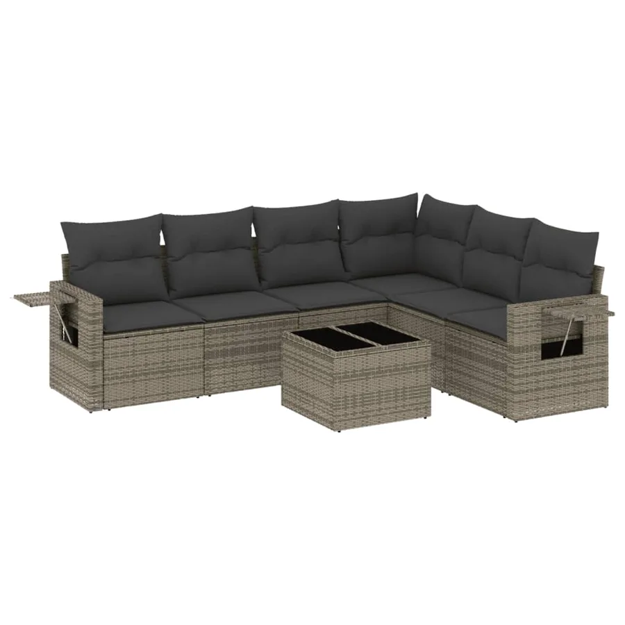 Salon de jardin avec coussins 7 pcs gris résine tressée - 2