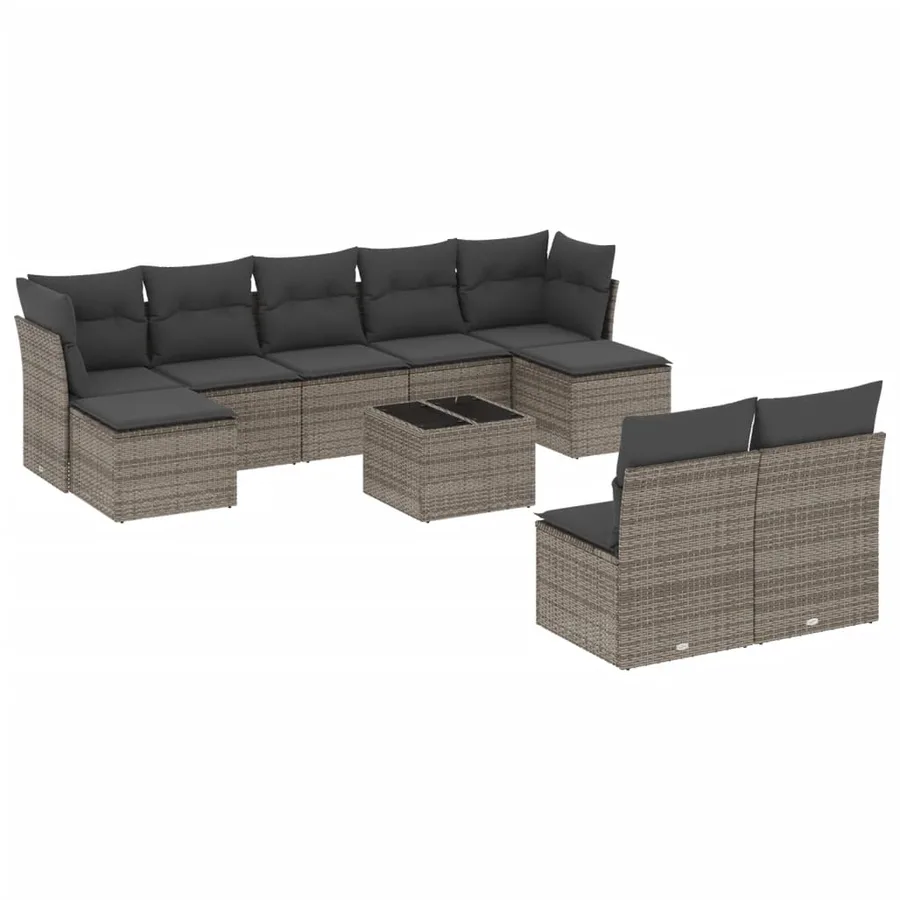Salon de jardin avec coussins 10 pcs gris résine tressée - 2