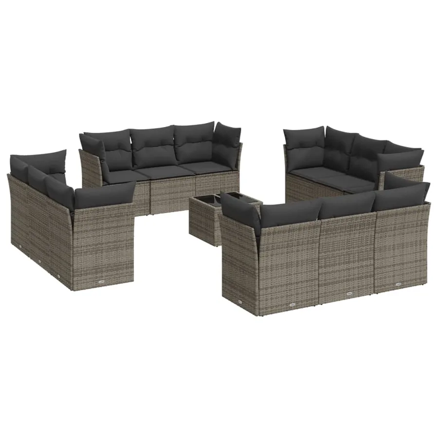 Salon de jardin avec coussins 13 pcs gris résine tressée - 2