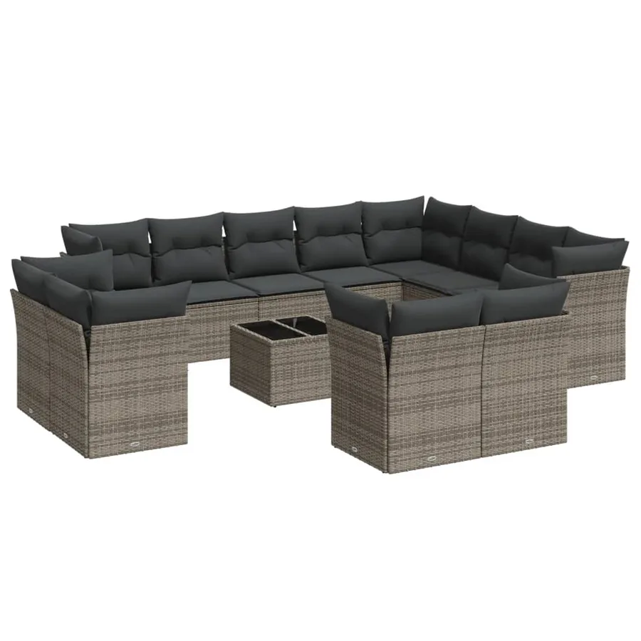 Salon de jardin avec coussins 13 pcs gris résine tressée - 2