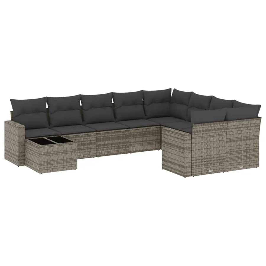 Salon de jardin avec coussins 10 pcs gris résine tressée - 2