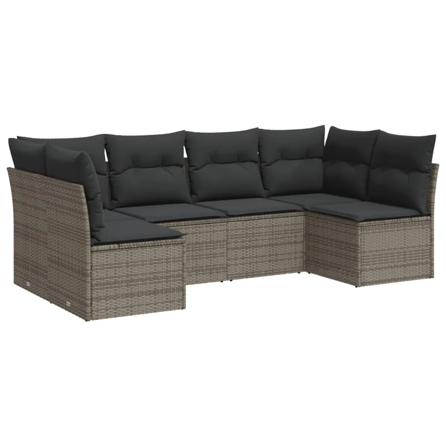 Salon de jardin 6 pcs avec coussins gris résine tressée - 2
