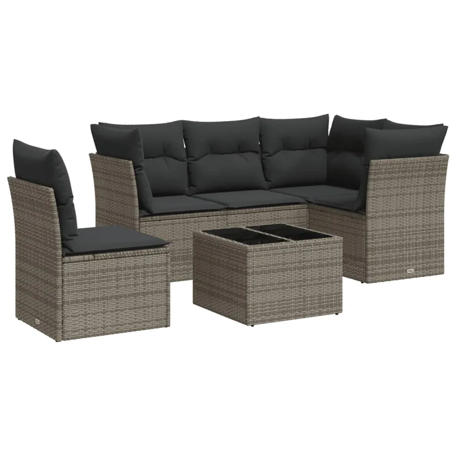 Salon de jardin 6 pcs avec coussins gris résine tressée - 2