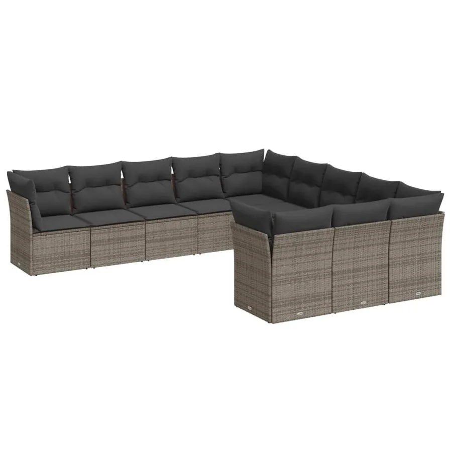 Salon de jardin 11 pcs avec coussins gris résine tressée - 2